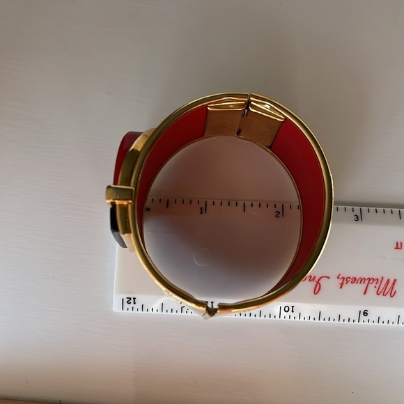 Vintage Modernist Statement Cuff Bracelet Red Black Gold Geometric Bold - Picture 13 of 16